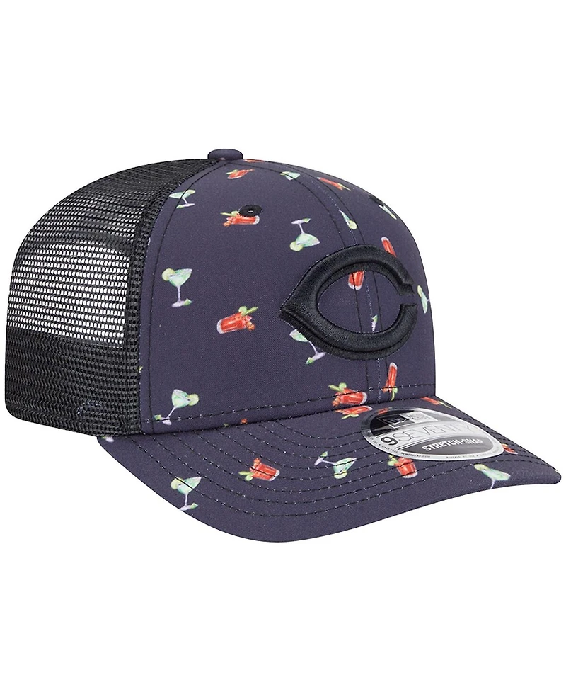 New Era Men's Black Cincinnati Reds Adventure Drinks Pattern 9SEVENTY Stretch-Snap Hat