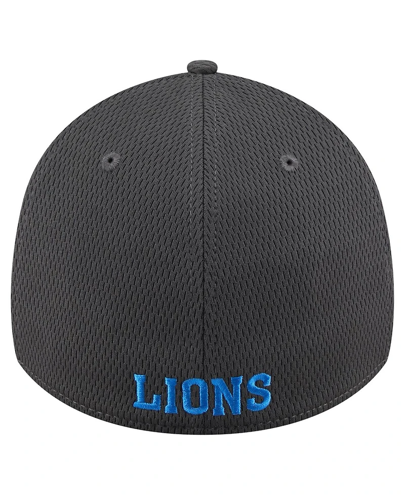 New Era Men's Graphite Detroit Lions Throwback Logo Main 39THIRTY Flex Hat