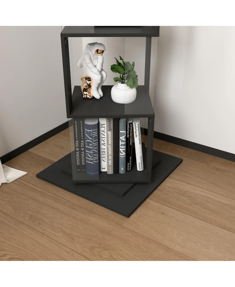 5 tier Rotating Bookshelf, Floor Rack Simple Bookcase with Acrylic plate Student Multi-Function Creative Bookshelf for Living Room with anti-toppling