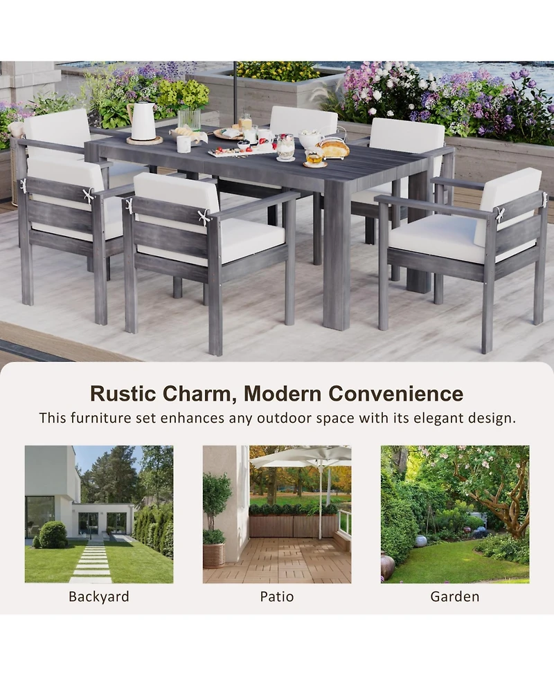 Streamdale 7-Pc Patio Dining Set 70.8" Table, Cushioned Chairs