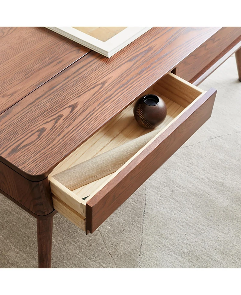 Streamdale Oak Wood Center Table with Storage, Multifunctional Work Desk, Walnut Finish, 120x65x45 cm