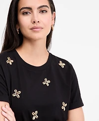 I.n.c. International Concepts Women's Embellished Cotton Tie-Front T-Shirt, Exclusively at Macy's