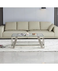 Streamdale 47" Stainless Steel Coffee Table with Glass Top and Storage