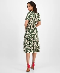 Robbie Bee Women's Printed Smocked-Waist Midi Dress