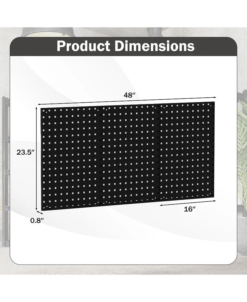Wall-Mounted Pegboard Kit with 3 Pegboards for Garage Workshop