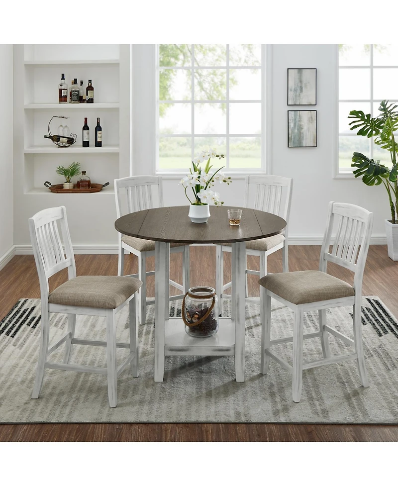 Streamdale Foldable Dining Set Table, 4 Chairs, Storage, Solid Wood