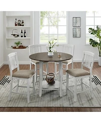Streamdale Foldable Dining Set Table, 4 Chairs, Storage, Solid Wood