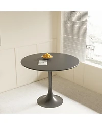 Streamdale 31.5" Round Dining Set Black Table, 4 Suede Chairs