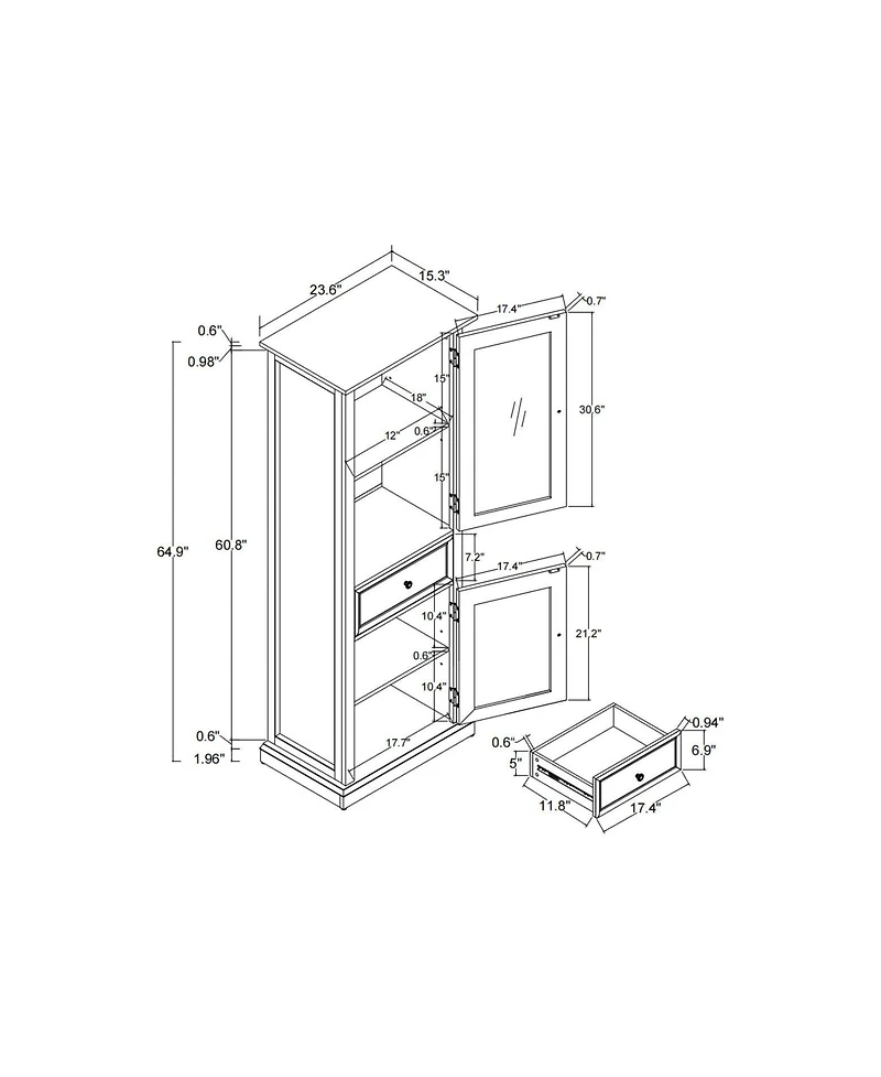Streamdale Tall Storage Cabinet with Glass Door and Shelves for Home or Office