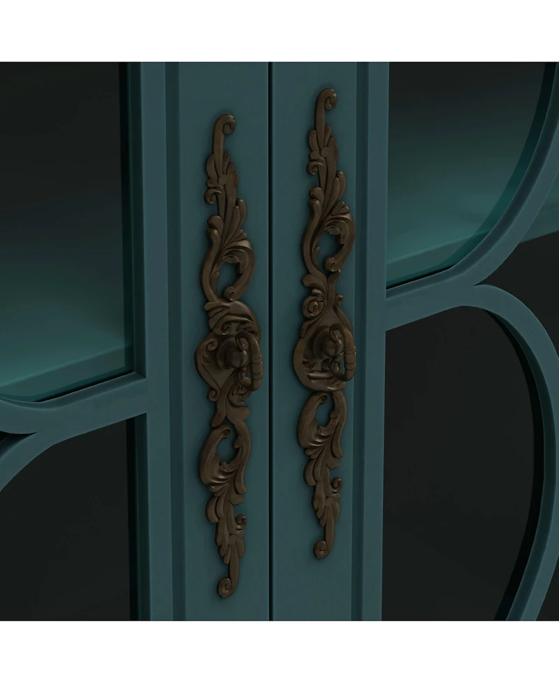 Streamdale European Antique 4-Door Cabinet with Glass Doors for Living Space, Dark Green