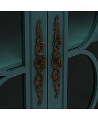 Streamdale European Antique 4-Door Cabinet with Glass Doors for Living Space, Dark Green