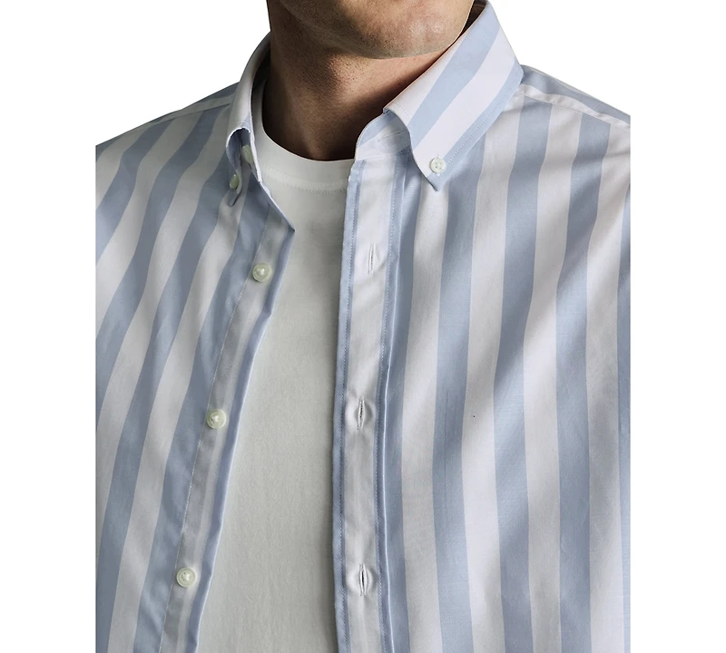 Charles Tyrwhitt Men's Slim Fit Short Sleeve Wrinkle-Resistant Striped Button-Down Shirt
