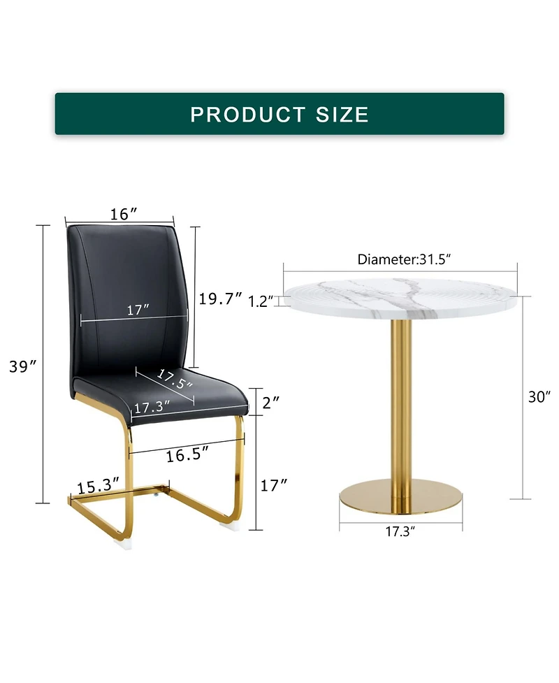 Streamdale Elegant Round Marble Table & 2 High-Resilience Chairs
