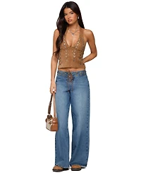 Edikted Womens Xaria Studded Faux Suede Halter Top