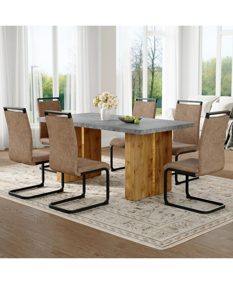 Streamdale Cozy Modern Dining Set 67" Table & 6 Fabric Chairs