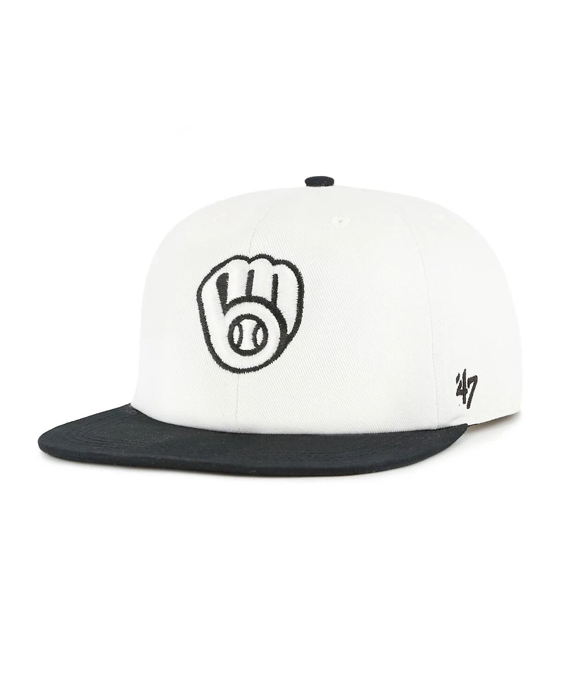 '47 Brand Men's White/Black Milwaukee Brewers Foundation Captain Snapback Hat