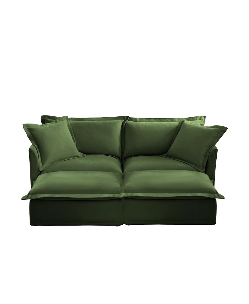 Streamdale Green Chenille 2-Seater Sofa with Ottomans & Sleeper