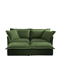Streamdale Green Chenille 2-Seater Sofa with Ottomans & Sleeper