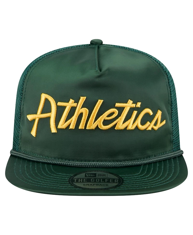 New Era Men's Green Athletics Retro Satin Script Golfer Adjustable Hat