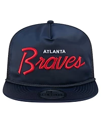 New Era Men's Navy Atlanta Braves Retro Satin Script Golfer Adjustable Hat