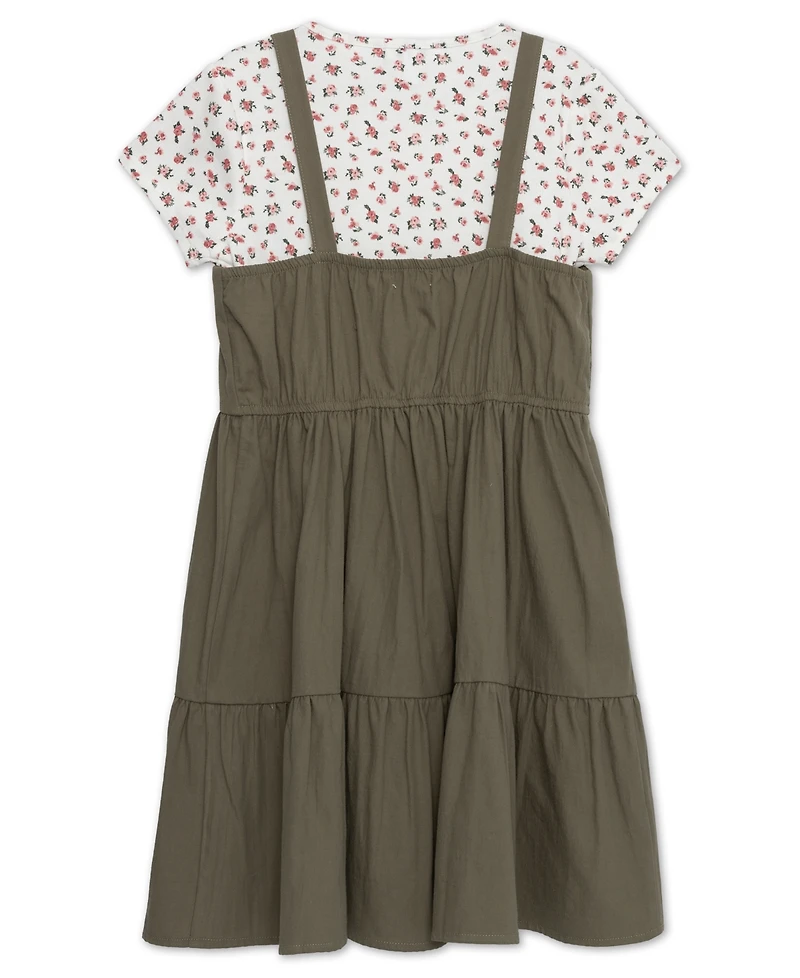 Speechless Big Girls 2-Piece Rosebud T-Shirt and Tiered Olive Dress Set