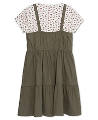 Speechless Big Girls 2-Piece Rosebud T-Shirt and Tiered Olive Dress Set