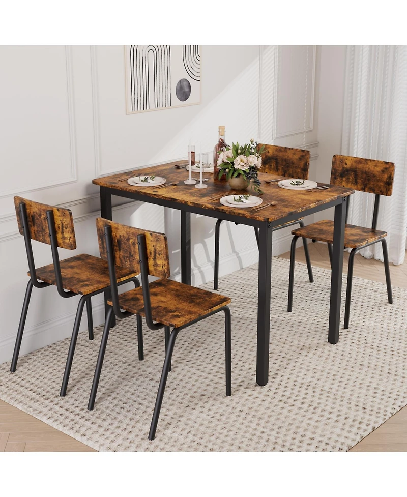 Streamdale 5-Piece Dining Set for 4 Kitchen Table & Chairs, Metal & Mdf, Compact