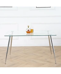 Rectangular Glass Dining Table Set with Pu Chairs (Set of 5)