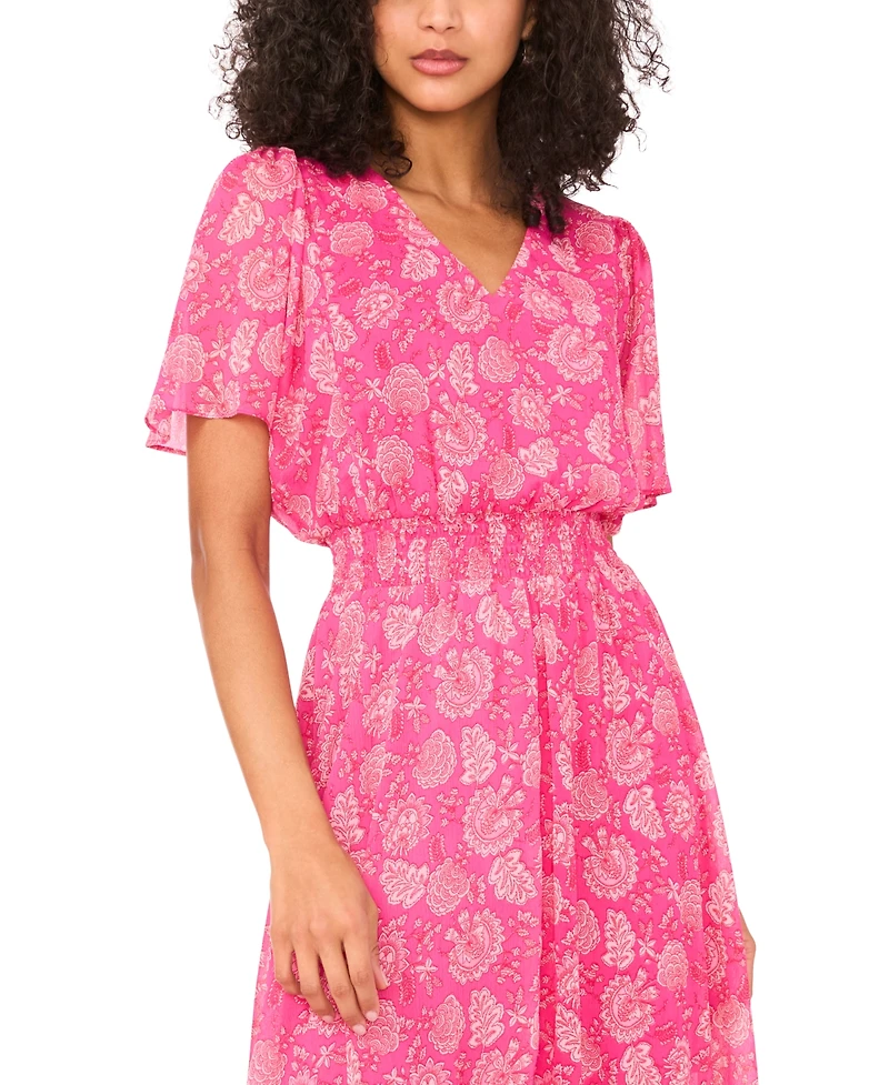 Msk Women's Flutter-Sleeve Handkerchief-Hem Maxi Dress