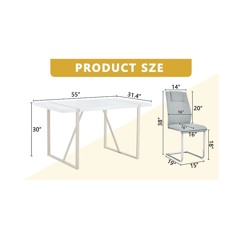 Streamdale 55" Cream Dining Table with 4 Light Gray Chairs
