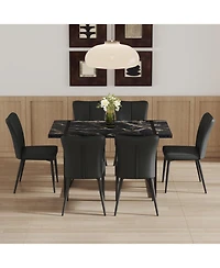 Streamdale Modern Marble Dining Set Table (55"x31.4") + 6 Black Pu Chairs