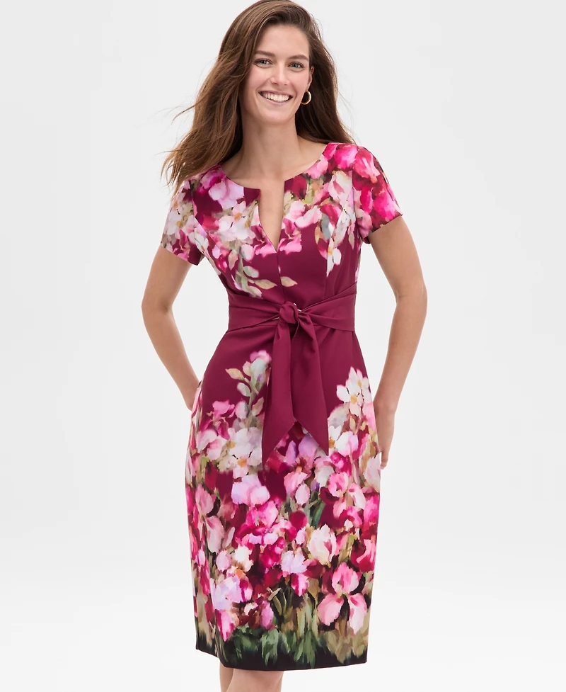 Adrianna Papell Women's Floral-Print Tie-Front Sheath Dress