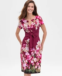 Adrianna Papell Women's Floral-Print Tie-Front Sheath Dress