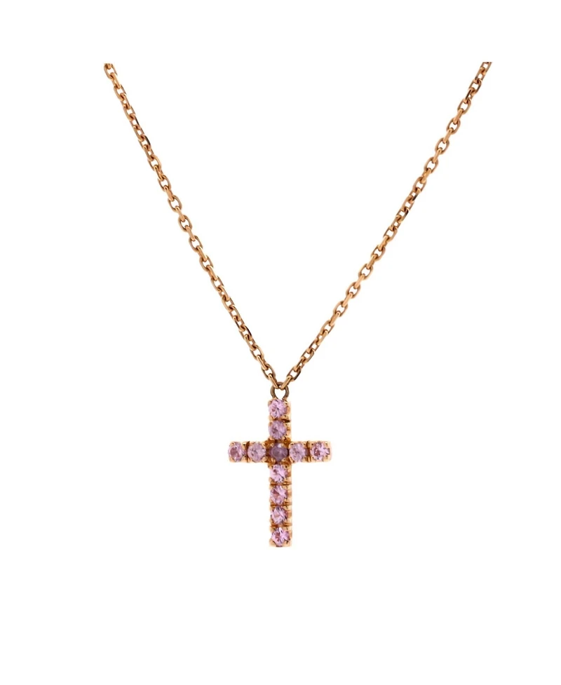 Pre-Owned Cartier Cross Pendant Necklace 18K Rose Gold with Pink Sapphires