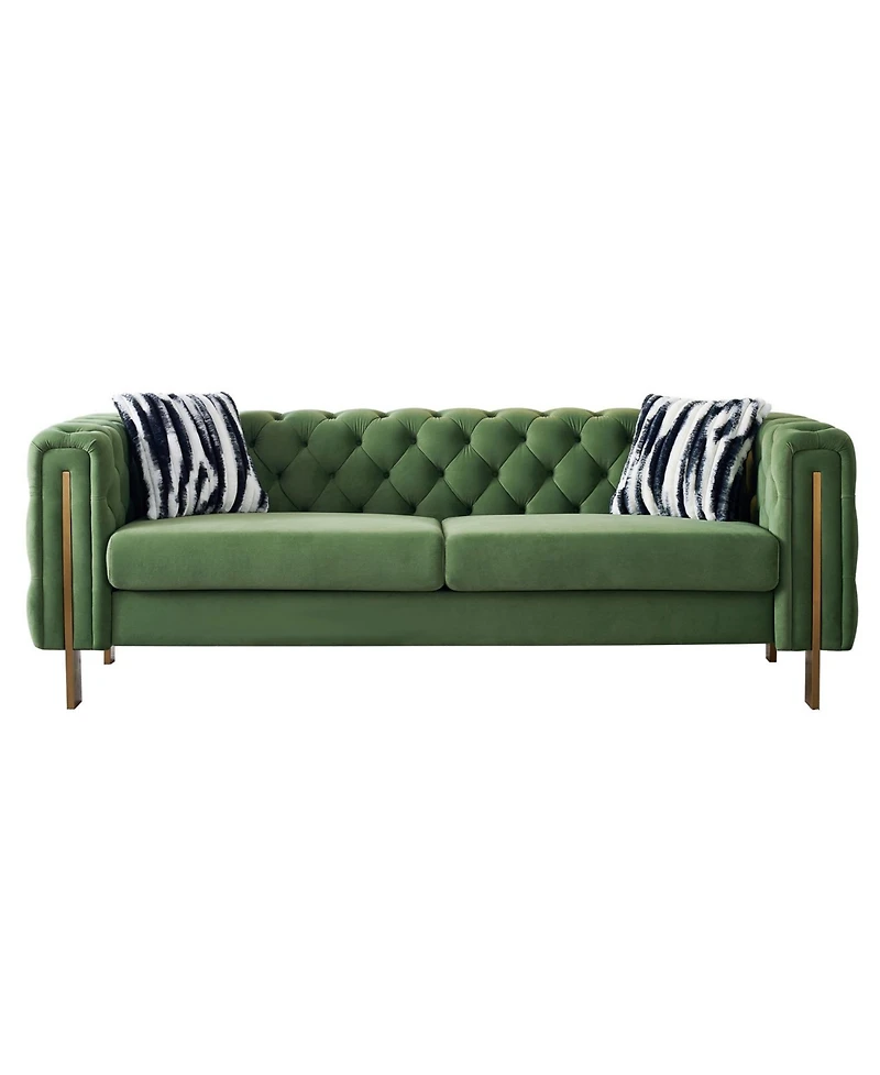Streamdale Chesterfield Modern Tufted Velvet Living Room Sofa, 84.25"W Couch, Mint Green
