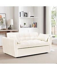 Streamdale 3-in-1 Modern Velvet Sofa Bed with Adjustable Back, Storage, and Pillow (Beige)