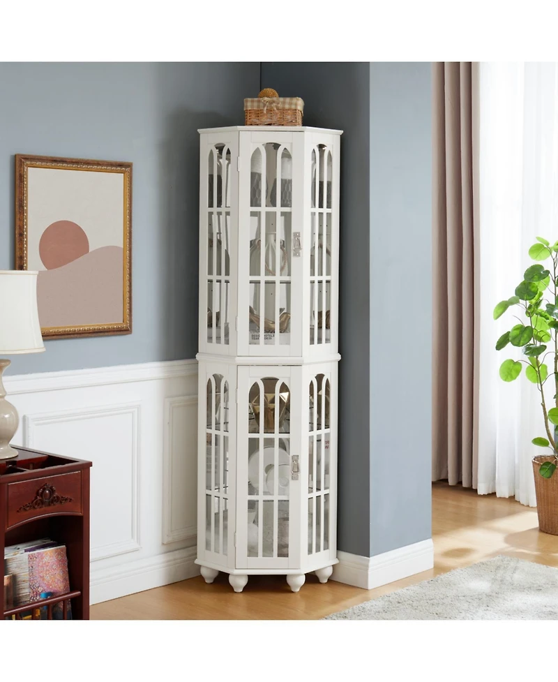 Streamdale Corner Curio Cabinet with Adjustable Glass Shelves and Mirrored Back