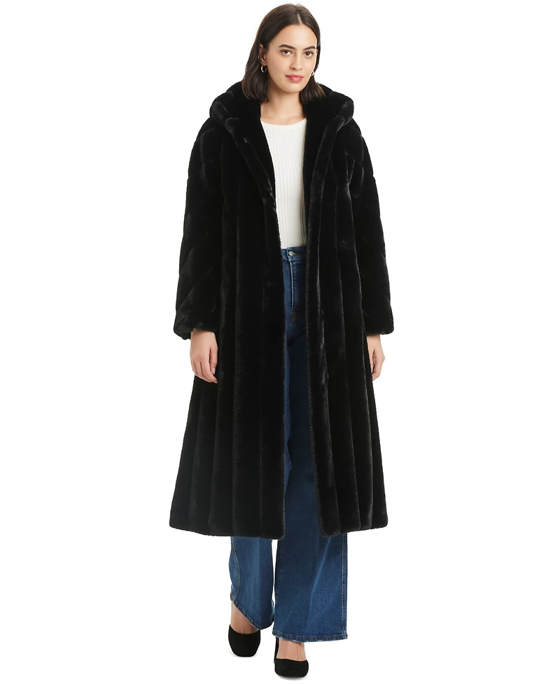 Jones New York Women's Hooded Faux-Fur Coat