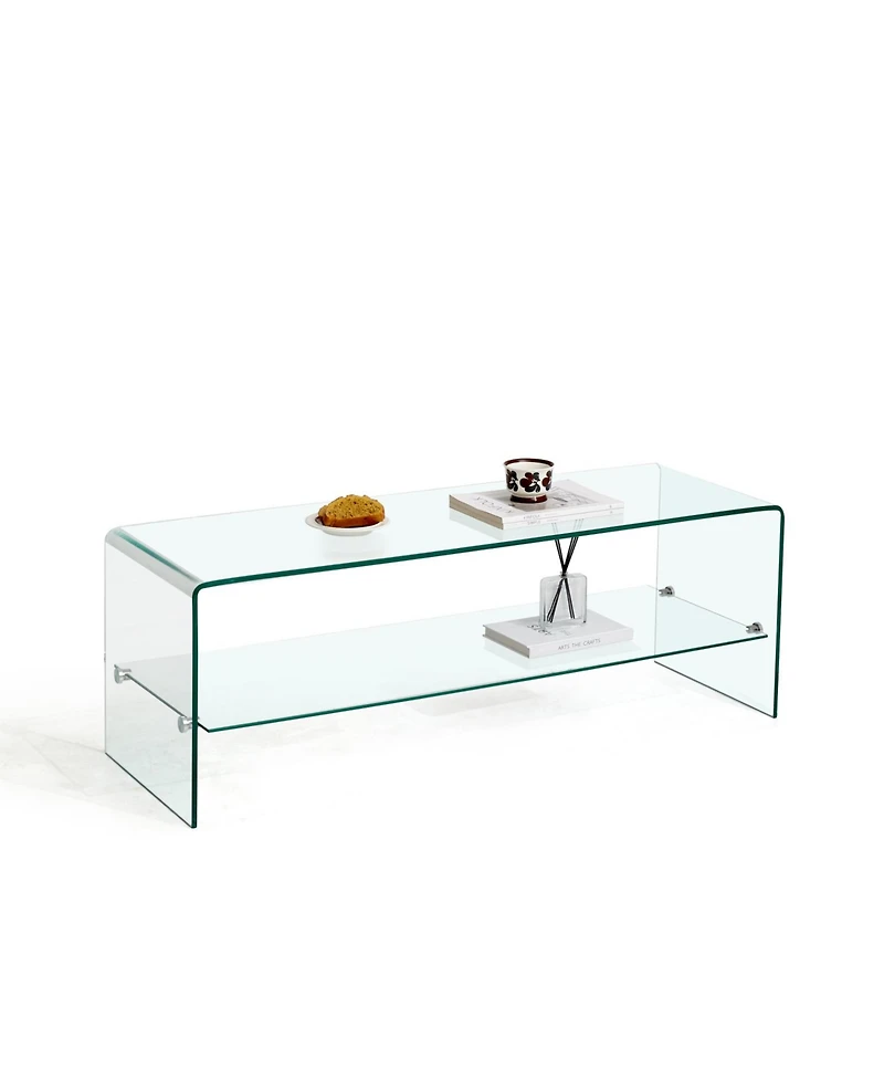 Streamdale Clear Glass Tv Table, Tempered Clear Glass Tv Stand for Living Room