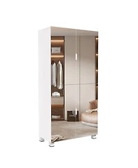 4-Drawer Shoe Cabinet with Mirror and 4-Door Closet (White)