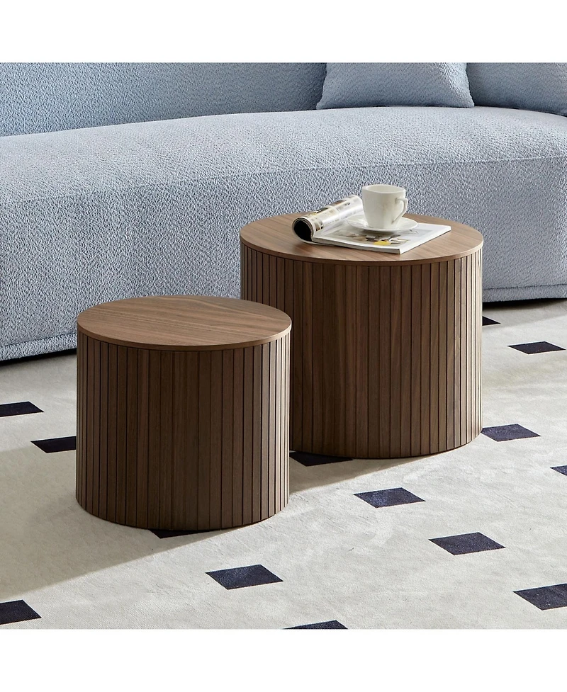 Streamdale Mdf nested table set 2 pieces, handcrafted round coffee table in living/lounge area, walnut color