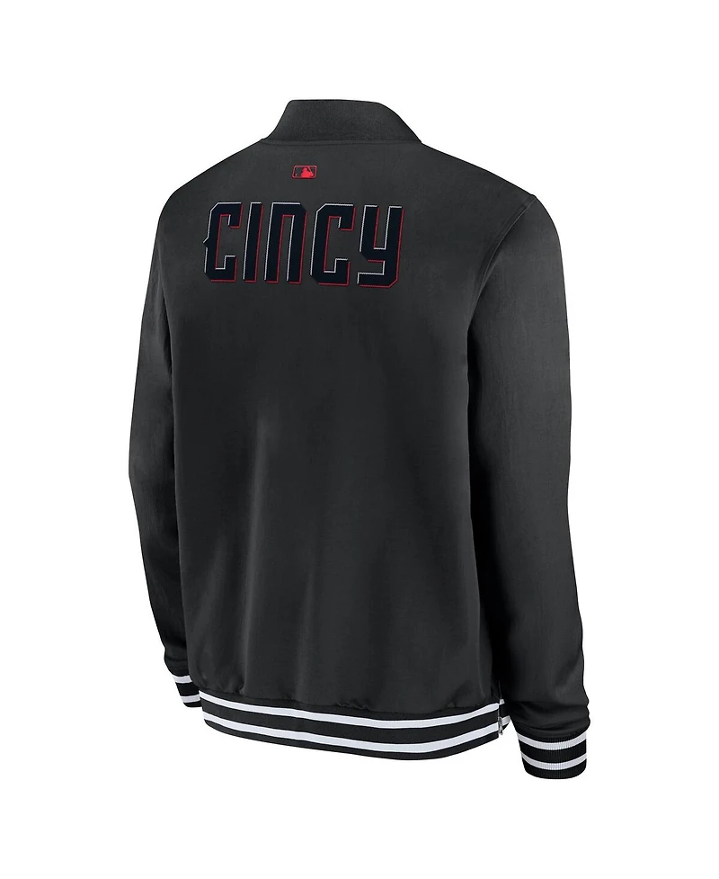 Nike Men's Black Cincinnati Reds Authentic Collection City Connect Full-Zip Bomber Jacket