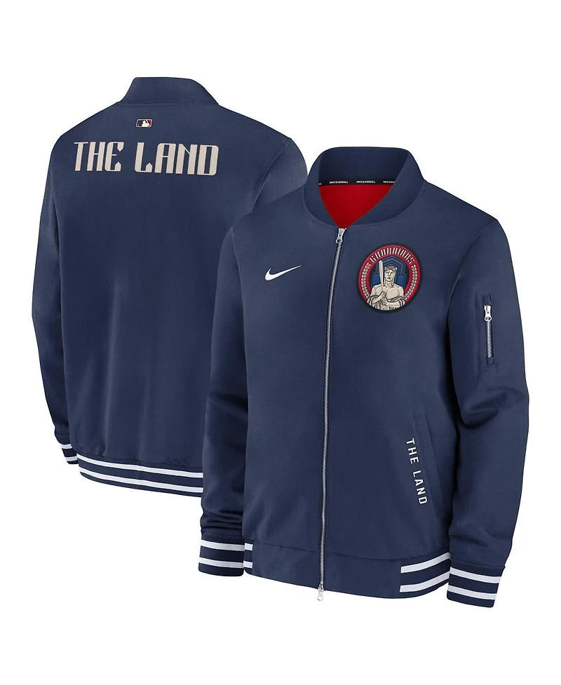 Nike Men's Navy Cleveland Guardians Authentic Collection City Connect Full-Zip Bomber Jacket