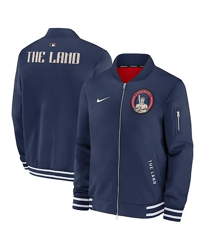 Nike Men's Navy Cleveland Guardians Authentic Collection City Connect Full-Zip Bomber Jacket