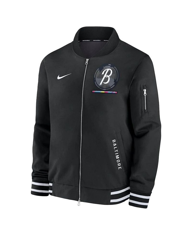Nike Men's Black Baltimore Orioles Authentic Collection City Connect Full-Zip Bomber Jacket