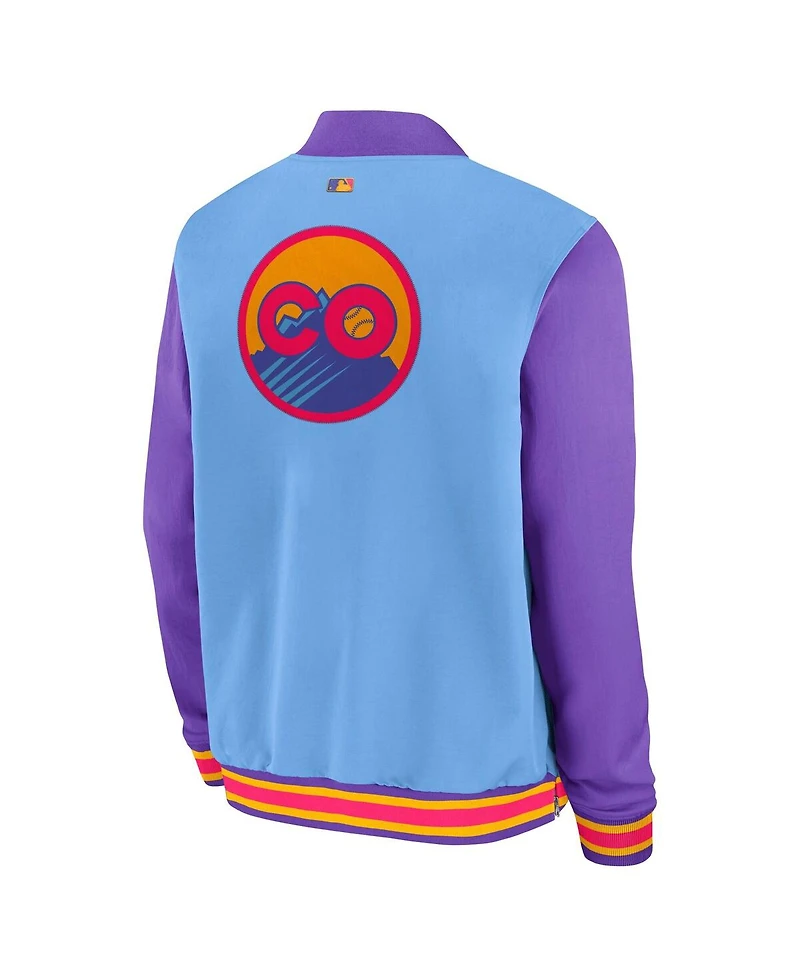 Nike Men's Light Blue/Purple Colorado Rockies 2025 City Connect Authentic Collection Full-Zip Bomber Jacket