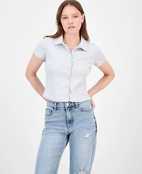 Ultra Flirt Juniors' Button-Front Collared Short-Sleeve Top