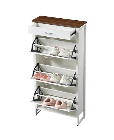Streamdale Shoe Storage Cabinet with 3 Flip Drawers & 1 Open Drawer