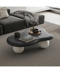 Streamdale 40 Inch Cloud Shaped Coffee Table with 3 Ball Legs for Living Room, Black Top White Legs