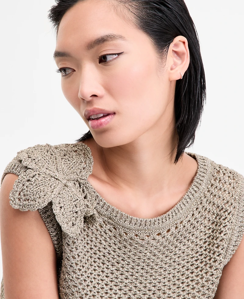 I.n.c. International Concepts Women's Metallic-Knit Floral-Applique Top, Exclusively at Macy's